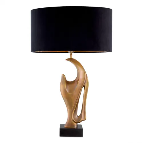 Lampada da tavolo moderna di lusso con paralume nero e design scultoreo dorato di Luxury Group International