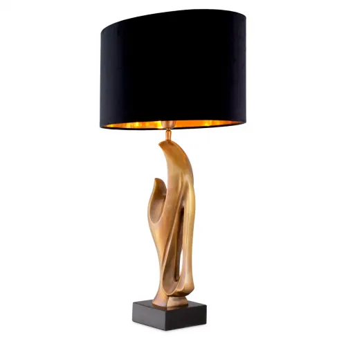 Lampada da tavolo moderna di lusso con paralume nero e design scultoreo dorato di Luxury Group International