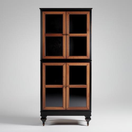 Black Luxury Baroque Display Cabinet with Four Glass Doors in Wooden Framed Panels - Baroque Furniture Front View by Luxury Group International