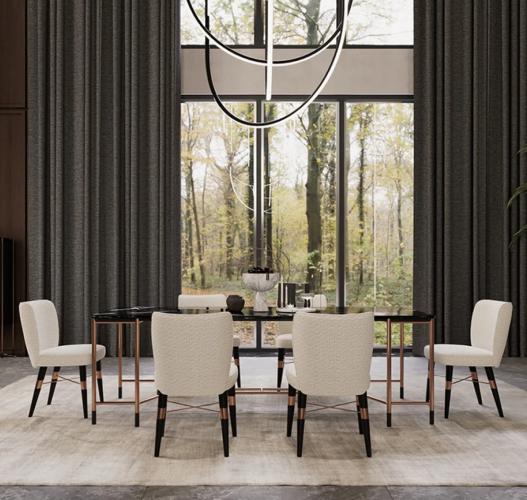 Black Marble Top Rectangular Luxury Dining Table with Copper Legs by Luxury Group International