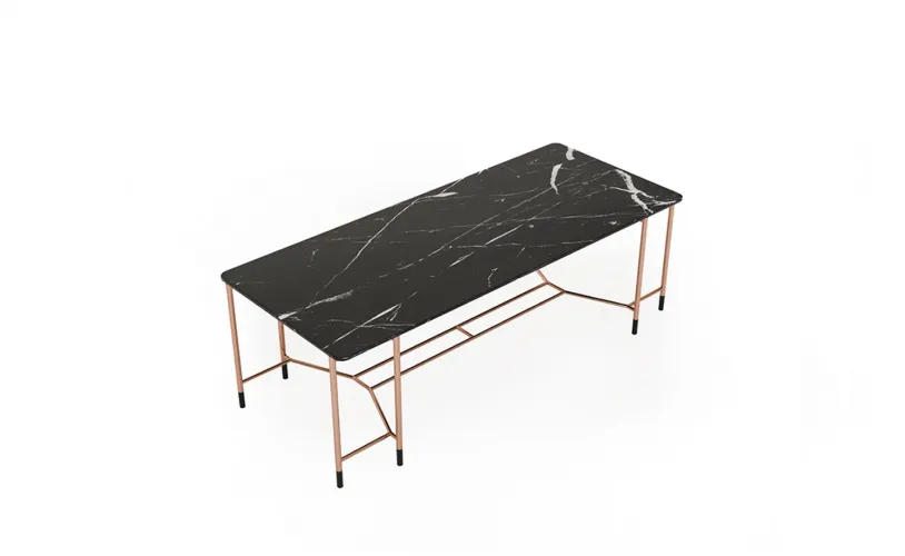 Black Marble Top Rectangular Luxury Dining Table with Copper Legs by Luxury Group International