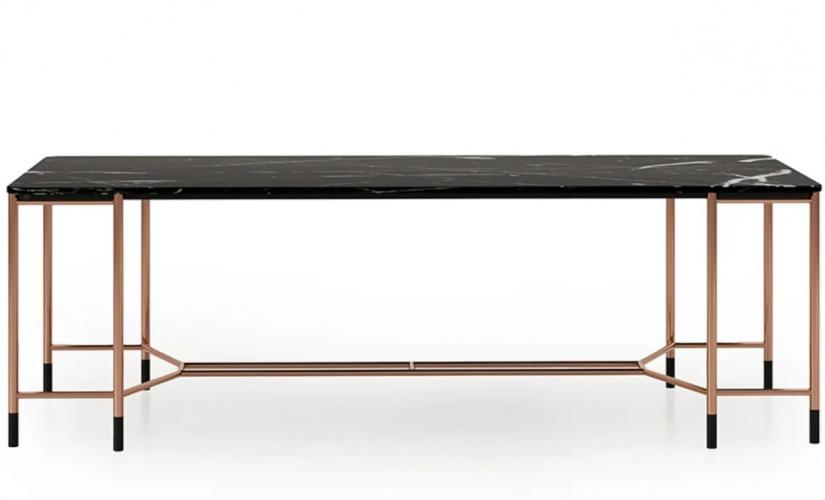 Rechteckiger Luxus-Esstisch mit schwarzer Marmorplatte und Kupferbeinen von Luxury Group International