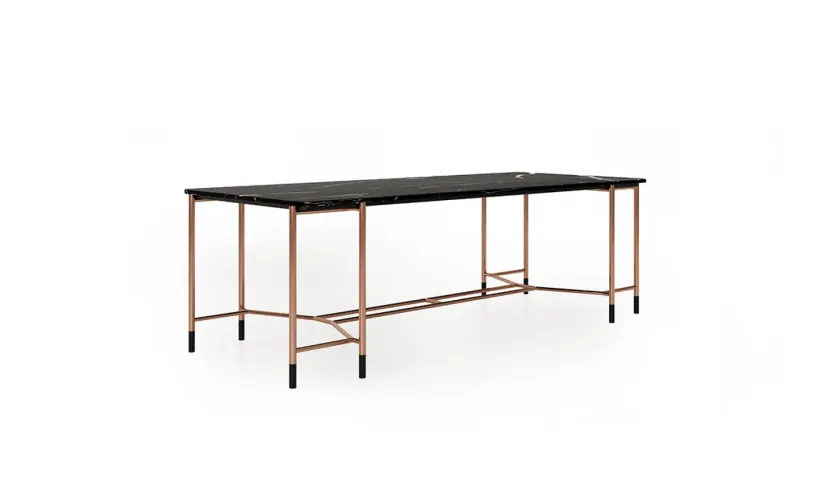 Black Marble Top Rectangular Luxury Dining Table with Copper Legs by Luxury Group International