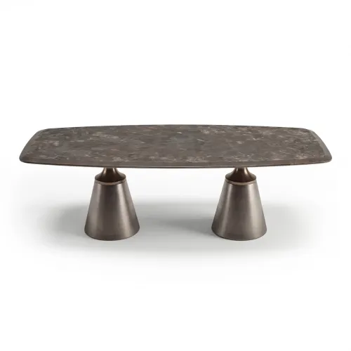 Black Marble Top Rectangular Luxury Modern Dining Table with conical metal legs by Luxury Group International