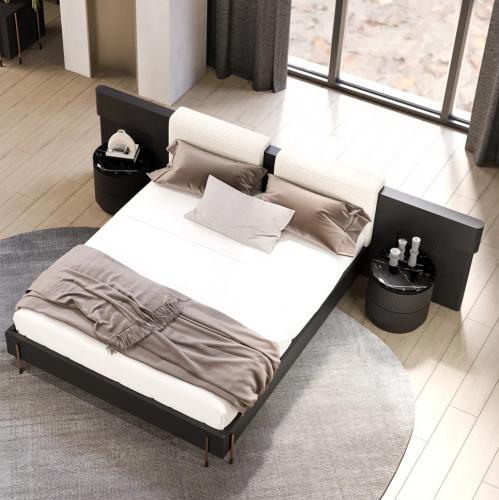 Black Marble Top Round Nightstand with Ribbed Design and Luxury Storage Drawers by Luxury Group International