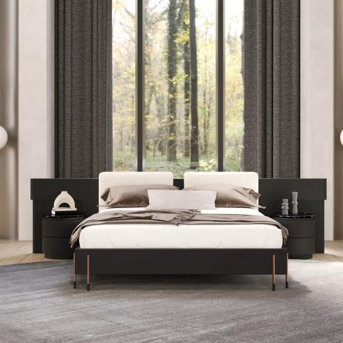 Black Marble Top Round Nightstand with Ribbed Design and Luxury Storage Drawers by Luxury Group International