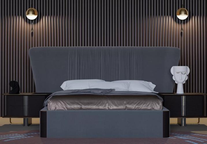 Black Oak Veneer Finish Marble Accent Antique Brass Base Luxury Nightstand-Bedside Table by Luxury Group International