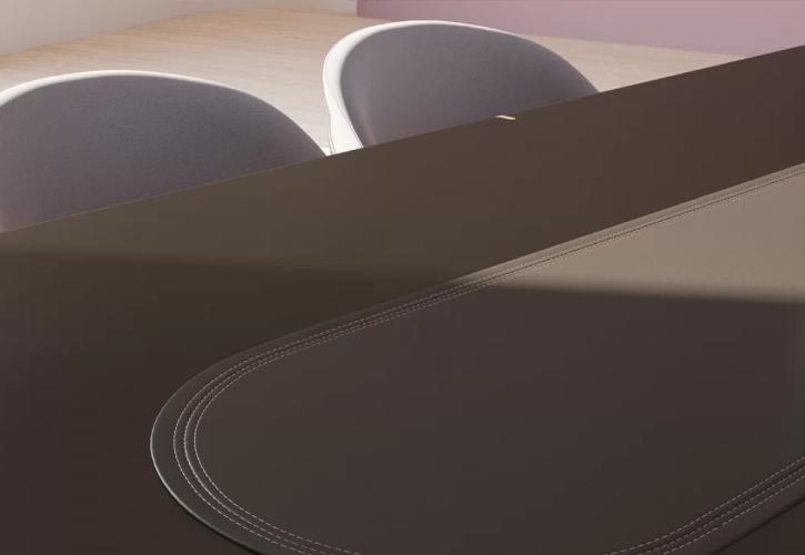 Black Oval Faux Leather Top Luxury Dining Table with Copper Finish Base by Luxury Group International