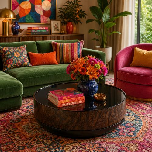 Black round top luxury modern coffee table by Luxury Group International