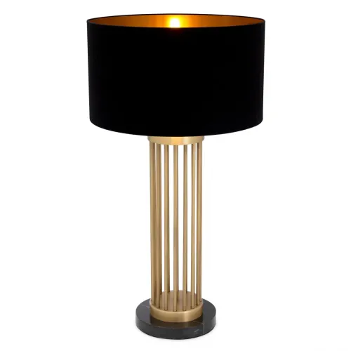 Lampada da Tavolo Moderna di Lusso con Paralume Nero e Base a Bastone Dorato di Luxury Group International