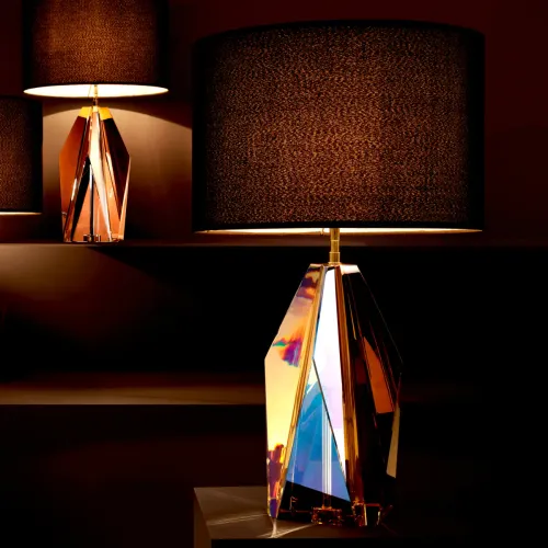 Black shade Modern Amber crystal glass Luxury Table Lamp with faceted base by Luxury Group International
