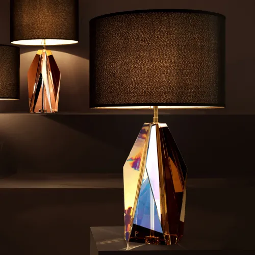 Black shade Modern Amber crystal glass Luxury Table Lamp with faceted base by Luxury Group International