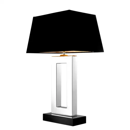 Black Shade Polished Stainless Steel Silver Toned Base Luxury Table Lamp by Luxury Group International