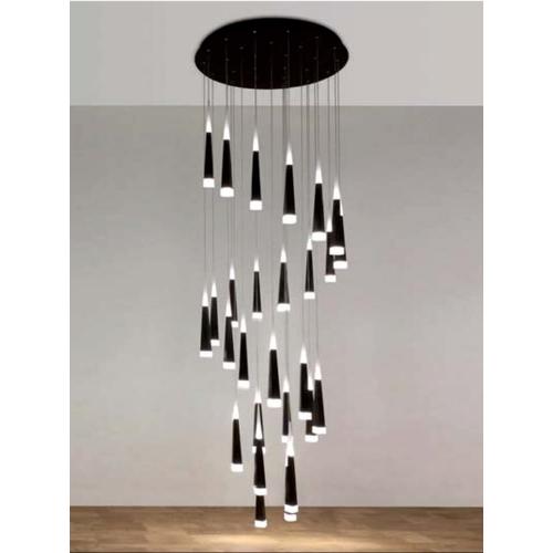 Black Spiral Multi Staircase Luxury Cascading Rain Drop Chandelier with Acrylic Shade by Luxury Group International
