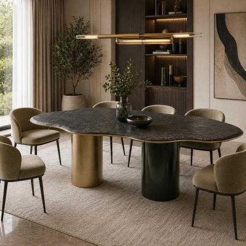 Black Top Organic Shape Dining Table With Golden Legs by Luxury Group International