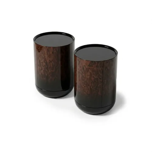 Luxury Modern Cylindrical Side Table with Dark Wood Veneer Finish by Luxury Group International