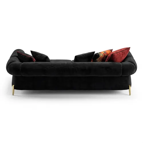 Sofá Loveseat Elegante de Lujo en Terciopelo Negro Mate con Brazos y Patas Enrolladas por Luxury Group International