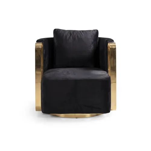 Sillón Tapizado en Terciopelo Negro con Detalles Dorados por Luxury Group International