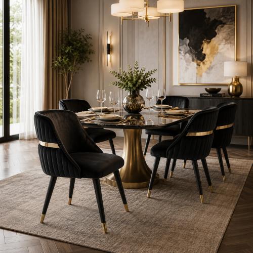 Schwarzer Samt bezogener goldener Luxus moderner Esszimmerstuhl von Luxury Group International