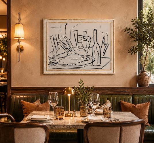 Schwarz-Weiß Luxus Minimalistisches Esszimmertisch Wandbild mit zeitgenössischem Linien-Skizzen-Design von Luxury Group International
