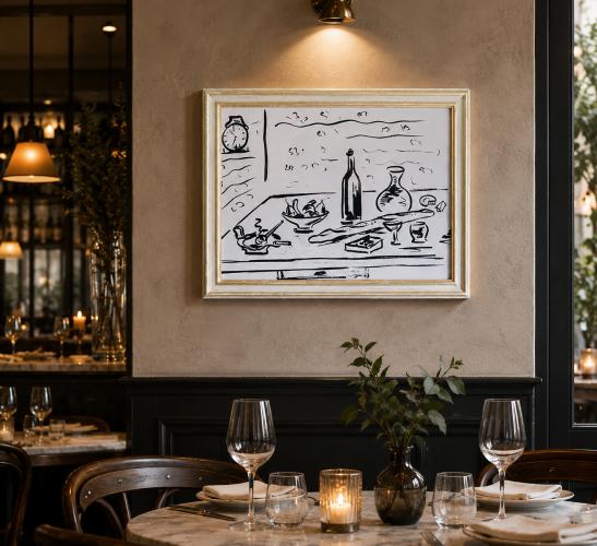 Schwarz-Weiß Luxus Minimalistische Stillleben Wandkunst mit Zeitgenössischem Skizzen-Design von Luxury Group International