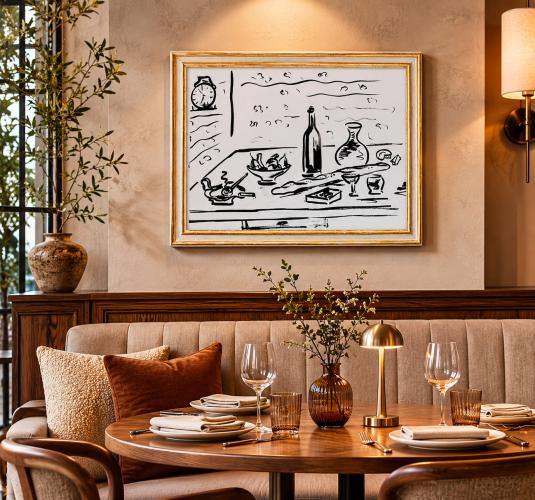 Schwarz-Weiß Luxus Minimalistische Stillleben Wandkunst mit Zeitgenössischem Skizzen-Design von Luxury Group International