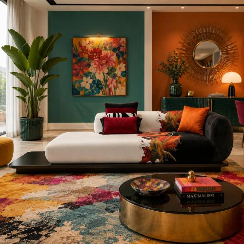 Schwarz-Weißes Luxus Modernes Sofa mit Blumenmuster von Luxury Group International