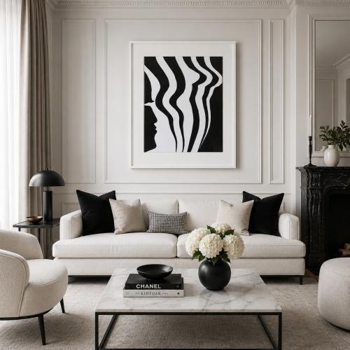 Œuvre murale de luxe design vague noir et blanc pour décoration murale par Luxury Group International