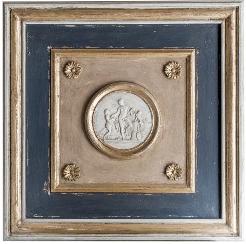 Blau & gold Klassisches Medaillon Luxus Wandkunst Set aus 4 mit antikem Reliefdesign von Luxury Group International