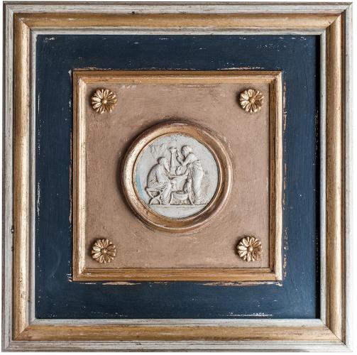Blau & gold Klassisches Medaillon Luxus Wandkunst Set aus 4 mit antikem Reliefdesign von Luxury Group International