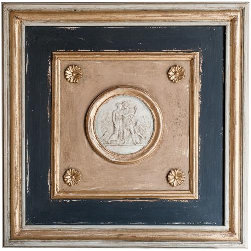 Blau & gold Klassisches Medaillon Luxus Wandkunst Set aus 4 mit antikem Reliefdesign von Luxury Group International