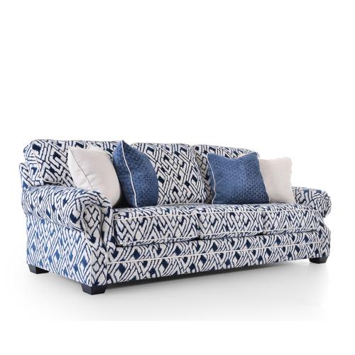 Sofá de Tres Plazas de Lujo con Tela Azul Estampada - Muebles para Salón Vista frontal por Luxury Group International