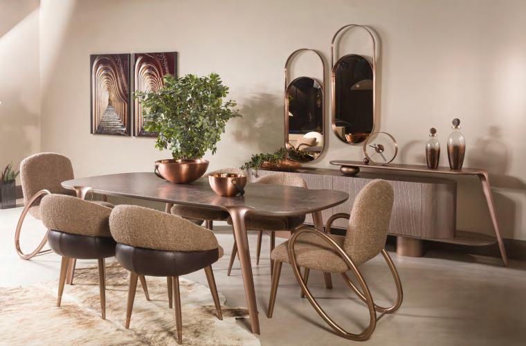 Silla de Comedor Tapizada Moderna de Lujo en Marrón y Beige por Luxury Group International