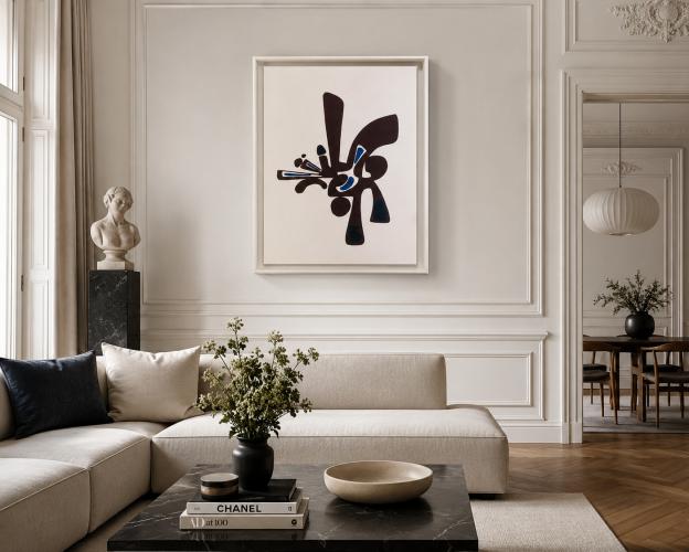 Braun & Blau Abstrakte Moderne Luxus Wandkunst mit Weichem Weißem Rahmen von Luxury Group International