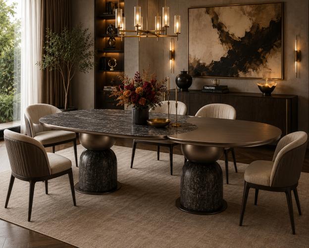 Tavolo da Pranzo Ovale di Lusso Bicolore Marrone di Luxury Group International