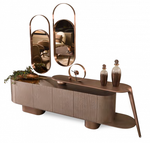 Brown Luxury Modern Wood Sideboard Cabinet with Bronze Accents by Luxury Group International