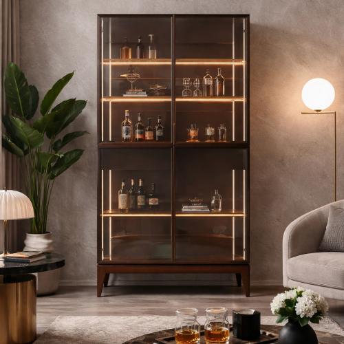 Buffet de bar de luxe en bois marron avec porte en verre par Luxury Group International