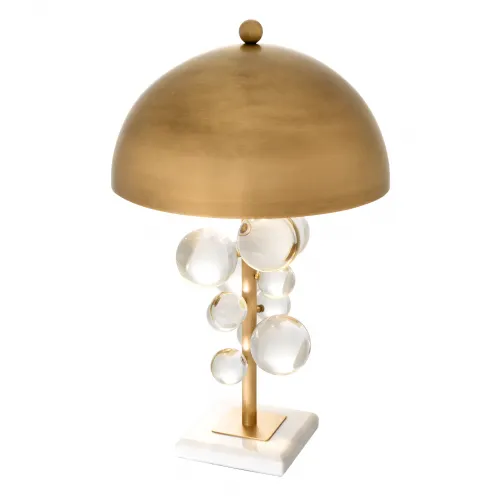 Lampada da Tavolo di Lusso con Cupola Dorata in Vetro Bubble Trasparente, Luce Moderna in Metallo Oro con Base in Marmo di Luxury Group International