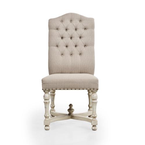 Button-Tufted Baroque Luxury Dining Chair with Cream Fabric Upholstery - Dining Room Furniture Front View by Luxury Group International
