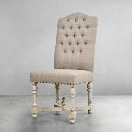 Button-Tufted Baroque Luxury Dining Chair with Cream Fabric Upholstery - Dining Room Furniture Front View by Luxury Group International