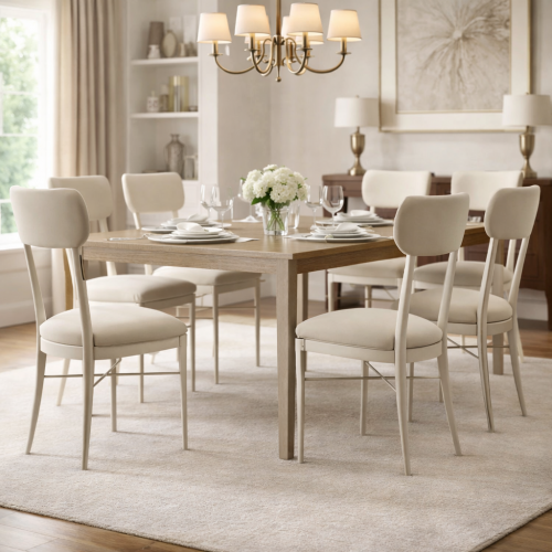 Chalk White Cross-Brace Luxury Dining Chair with Cream Upholstered Seat - Dining Room Furniture Lifestyle View by Luxury Group International
