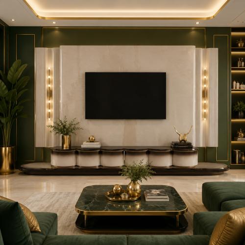 Mobile TV Moderno di Lusso in Legno Champagne Cream & Noce Scuro di Luxury Group International