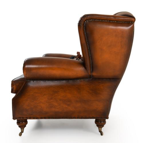 Chesterfield Wingback Luxury Button-Tufted Leather Sofa with Brass Castor Legs - Living Room Furniture Side View by Luxury Group International