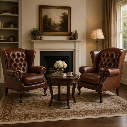 Chesterfield Wingback Luxury Leather Sofa with Deep Tufted Quilted Upholstery - Living Room Furniture Lifestyle View by Luxury Group International