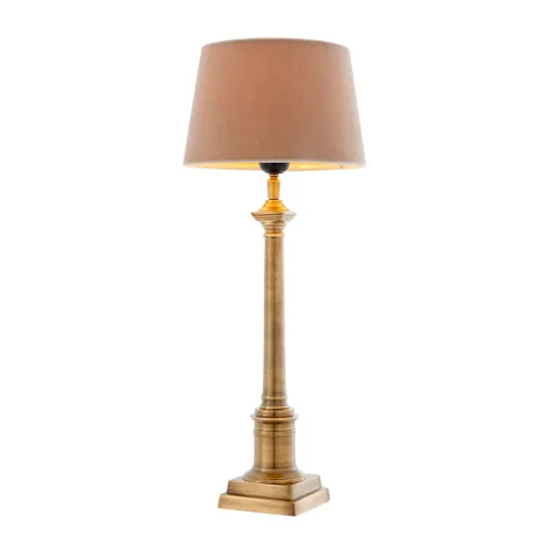 Beige Velvet Shade Elegant Modern Luxury Table Lamp With Sleek Golden antique Brass Base by Luxury Group International