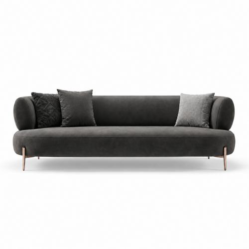 Divano Contemporaneo a Tre Posti di Lusso con Rivestimento Opaco Grigio Carbone e Schienale Curvo di Luxury Group International