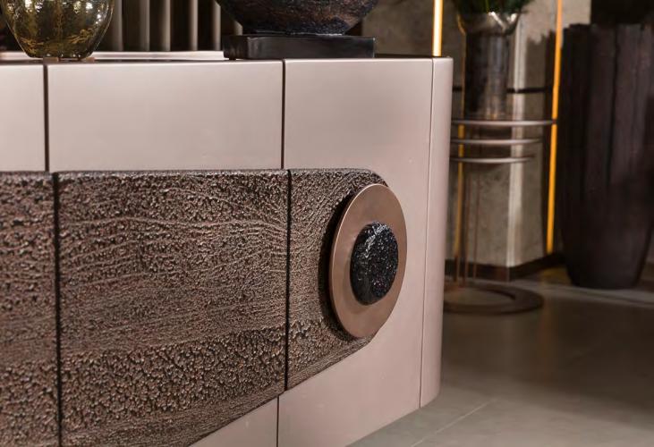 Cream & Brown Luxury Modern wooden Sideboard Cabinet With Wall Mounted Mirror by Luxury Group International