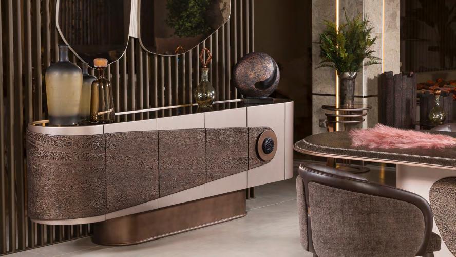 Cream & Brown Luxury Modern wooden Sideboard Cabinet With Wall Mounted Mirror by Luxury Group International