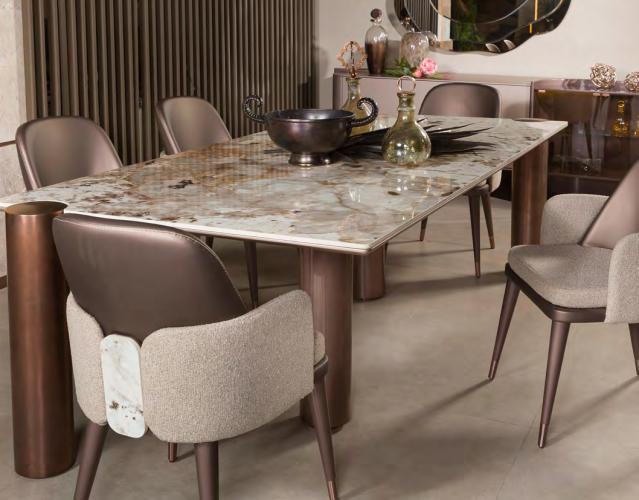 Cream & Brown leather upholstered luxury modern dining chair by Luxury Group International