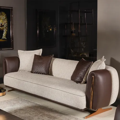 Sofá de cuero moderno de lujo en crema y marrón oscuro por Luxury Group International
